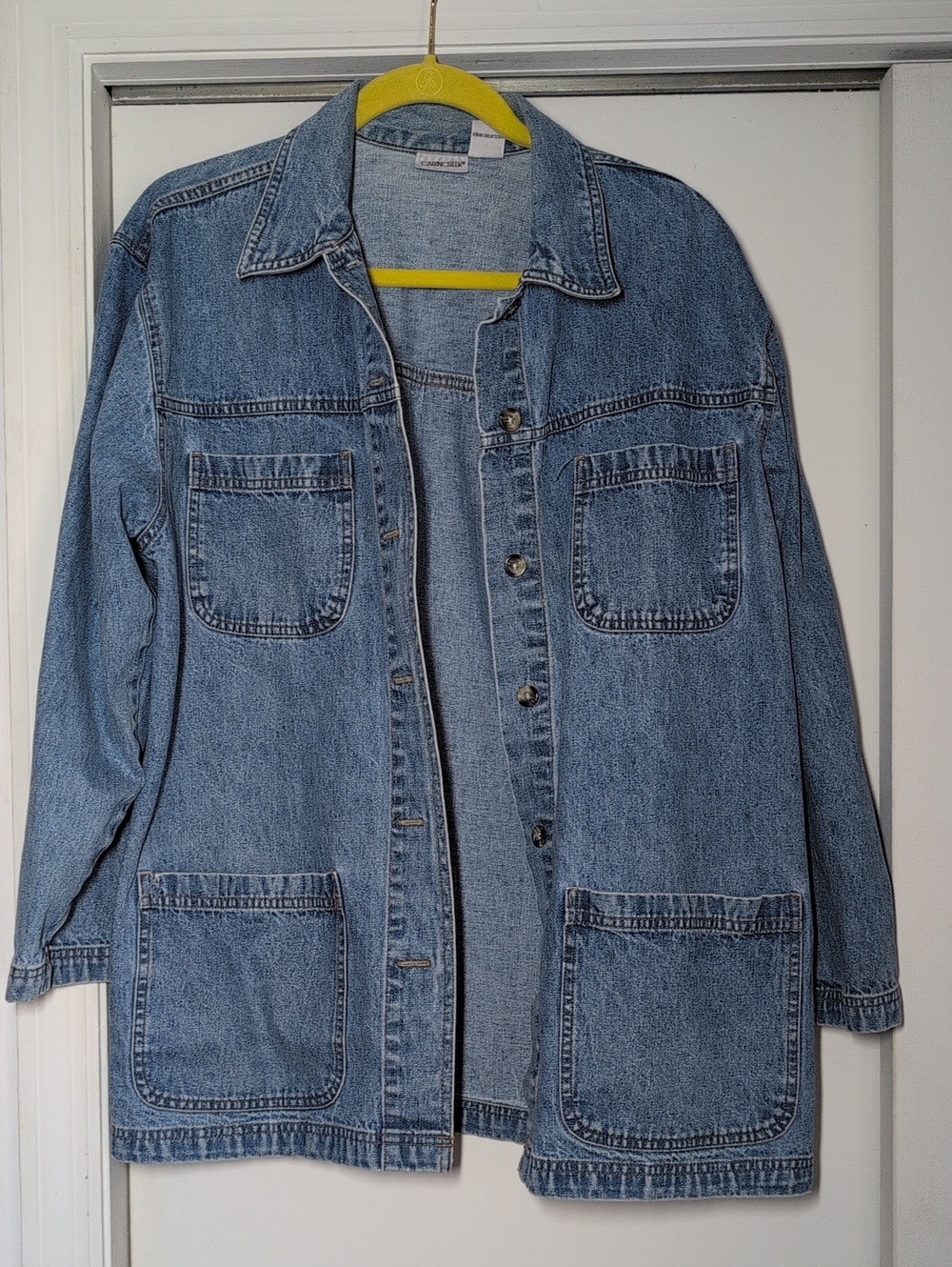 Vintage 1990s Cabin Creek Light Blue Denim Longline Oversized Jacket Size Large